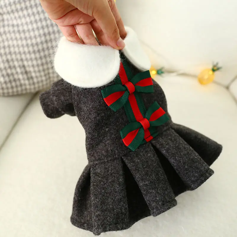 Платье для собак с галстуком бабочкой одежда на осень и зиму Милая юбка пальто в