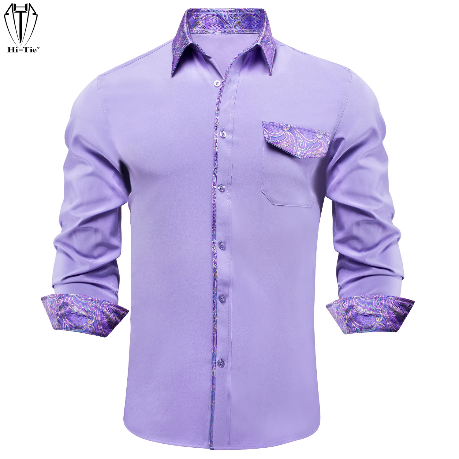 

Hi-Tie Брендовые мужские рубашки с длинным рукавом сиреневый фиолетовый рубашка для мужчин приталенная мужская повседневная сшитая джинсова...