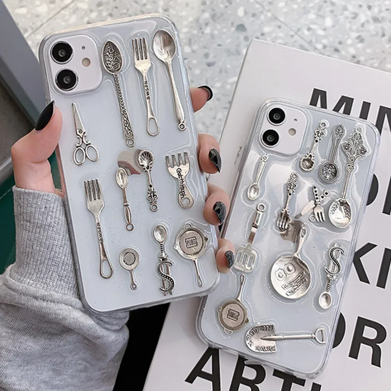 

Iphone 13pro 7 6s 8 plus Epoxy Cutlery Protective Case for iphone 11 12 pro x xr xs max SE2020 shockproof mobile phone case