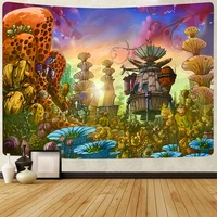 mushroom castle tapestry summer tropical parrot art wall hanging tapestries for living room home dorm decor banner