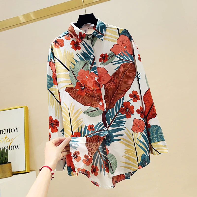 Printed Women Blouse Summer Autumn Long Sleeve Shirt Blusas Mujer De Moda 2020 Flower Leaf Chiffon and Tops Bluzki Damskie | Женская