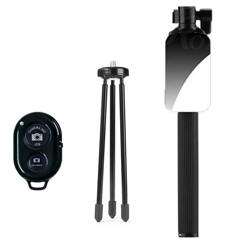 black remote tripod Roreta портативный беспроводной селфи палка Bluetooth пульт дистанционного управления расширяемый ручной монопод Штатив с зеркалом для Android IOS - Цвет: black remote tripod
