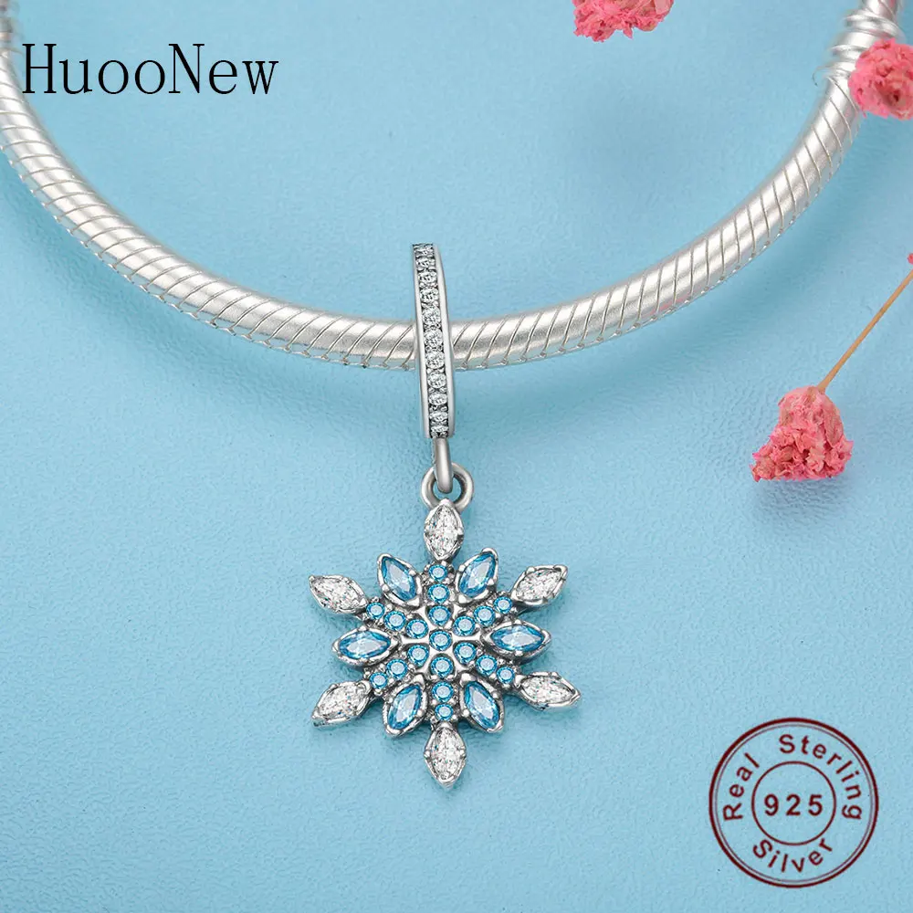 Оригинальный фирменный браслет HuooNew Fit серебро 925 пробы снежинка цветок синий