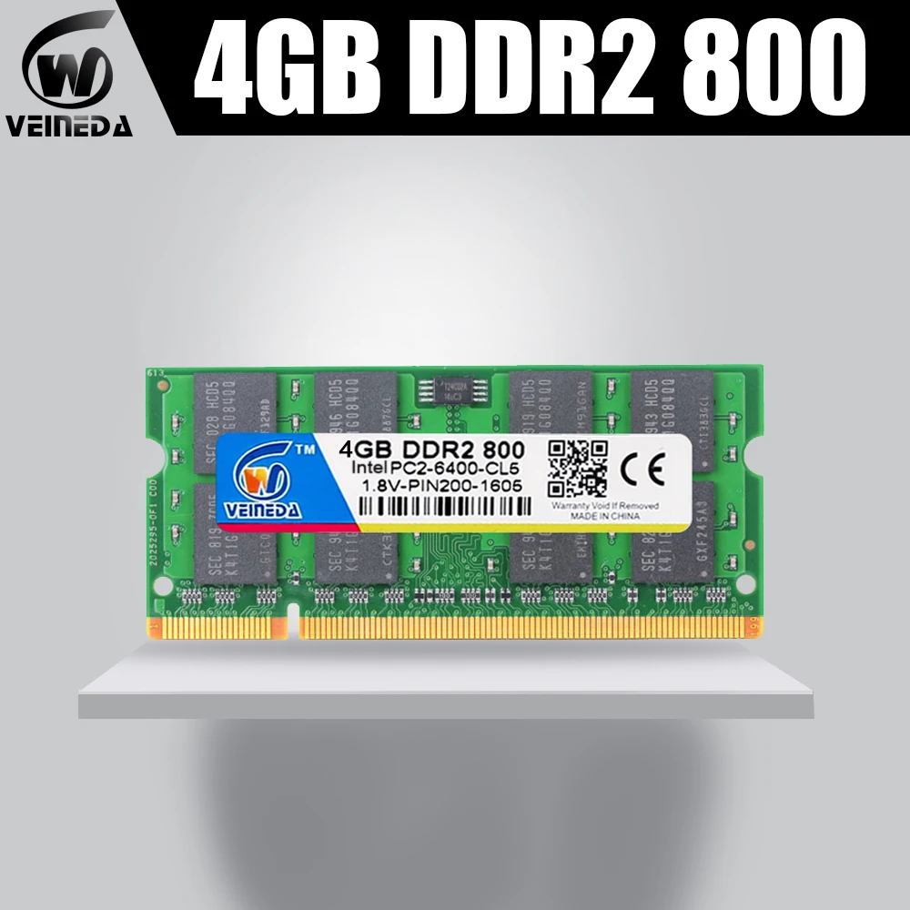 VEINEDA оперативная память Sodimm 1 Гб 2 ГБ 4 ddr2 800 МГц ram ноутбук для всех Intel amd mobo
