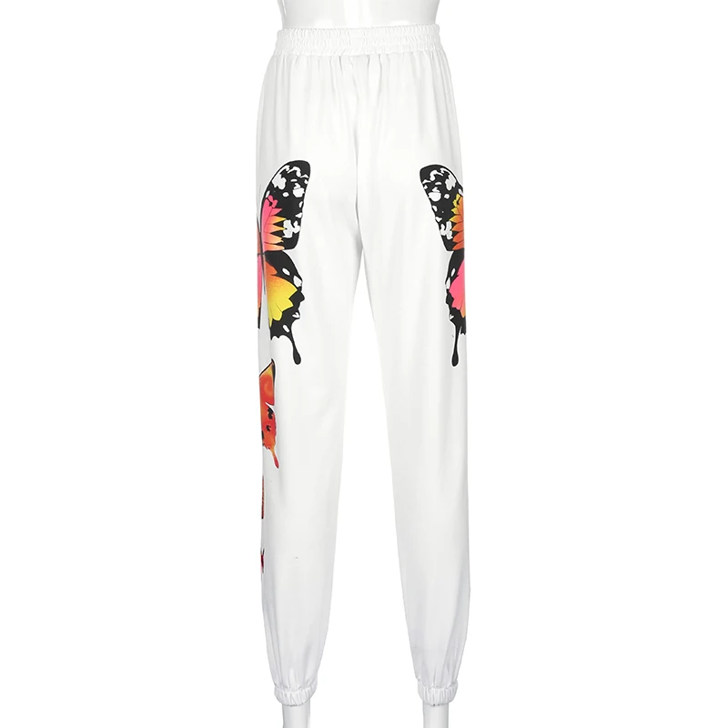

Jocecat Butterfly Pattern Baggy Women Jogger Sweatpants Casual Elastic High Waist Harem Pants Female Hip Hop Streetwear White