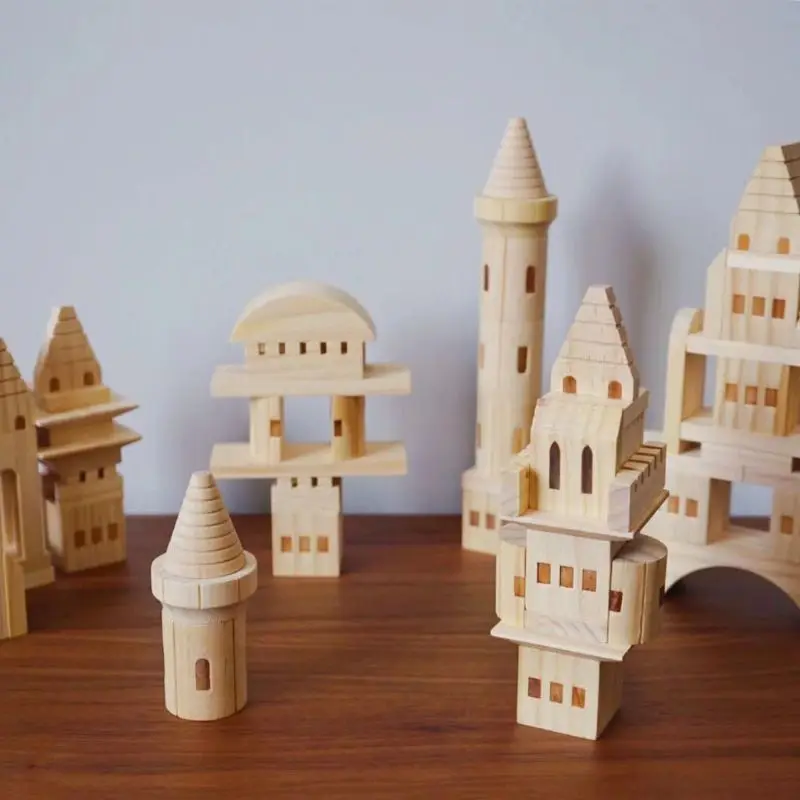 

75pcs/set Wooden Castle Building Blocks Kids Baby Puzzle Early Education Toys F3ME