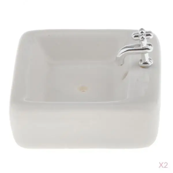 

2 Pieces 1/12 White Square Wash Basin for Dollhouse Supplies Model Accessory
