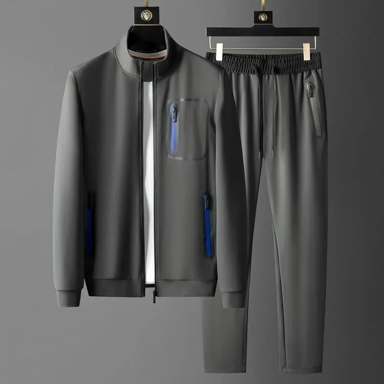 

Мужские комплекты из 2 предметов с воротником-стойкой, высококачественные синие повседневные спортивные мужские свитшоты на молнии, облега...