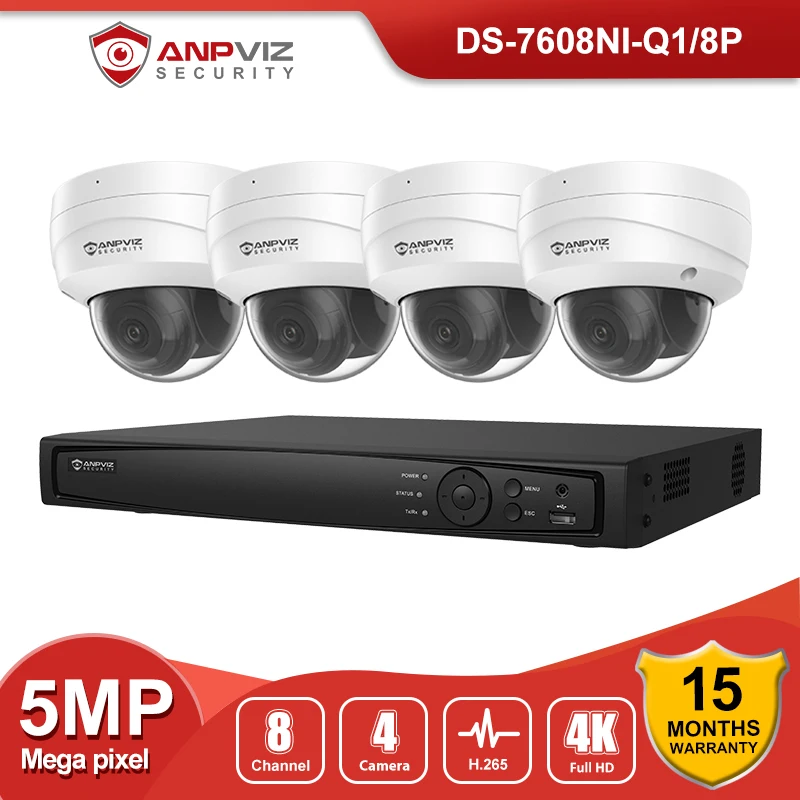 Anpviz 8MP 8CH NVR Hikvision OEM Security 5MP Dome POE IP Camera System Kit с Аудио Открытый H.265 + комплект