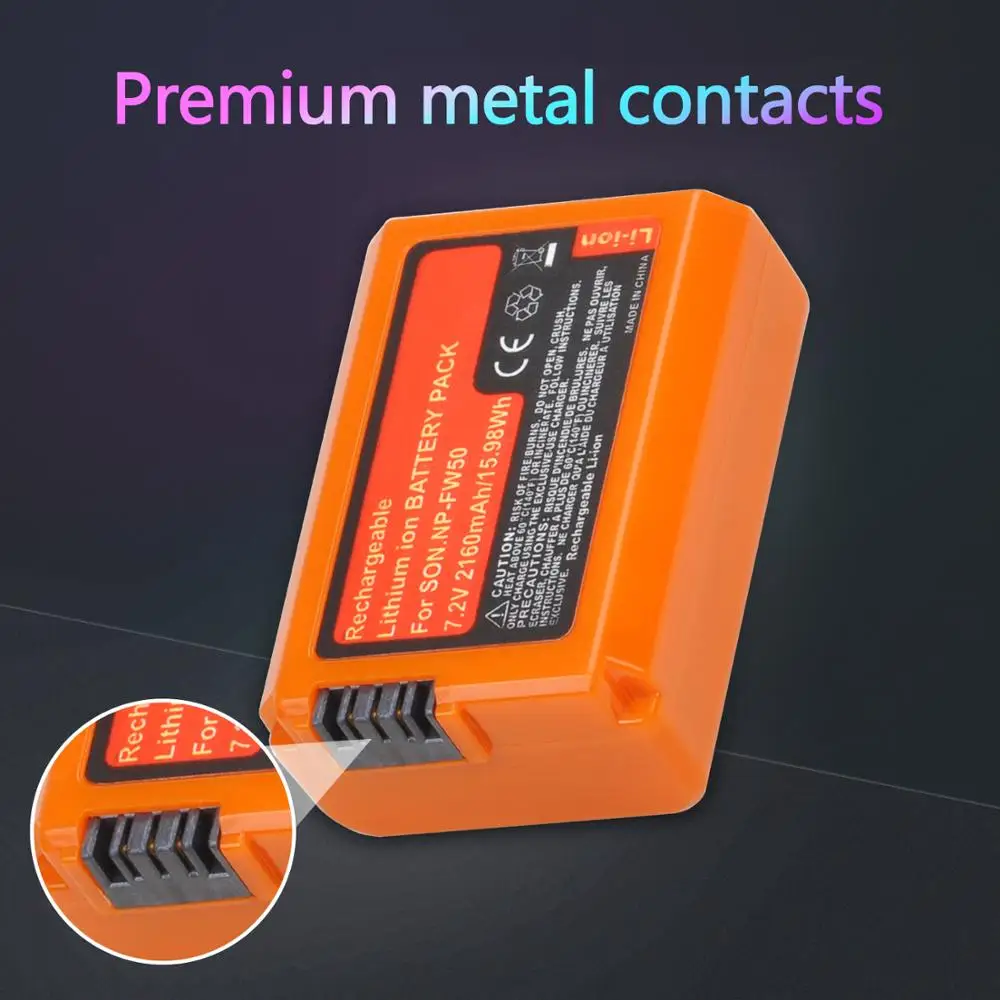 

Orange NP-FW50 NP FW50 Battery (2160mAh) for Sony Alpha a6500 a6300 a6000 a5000 a3000 NEX-3 A7 A7II A7RII A7SII A7S A7S2 A7R A7R