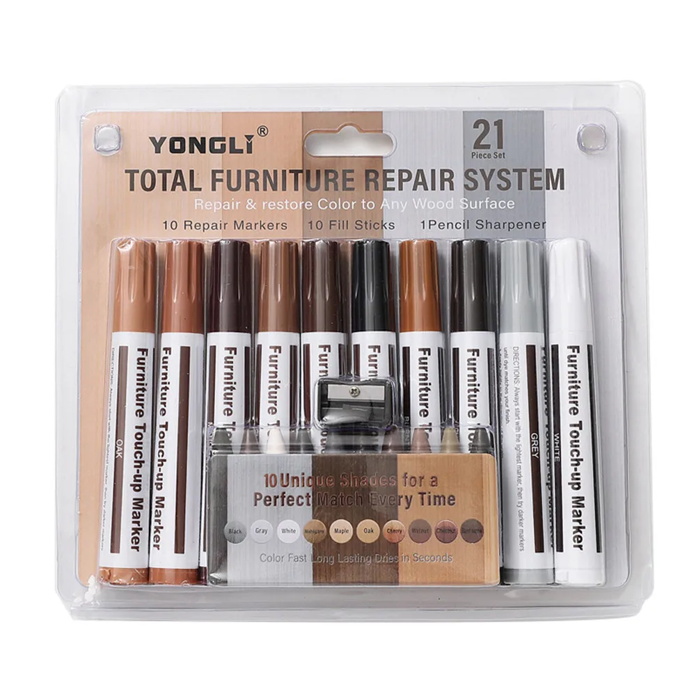 

21pcs/set Wood Floor Complementary Color Pen Furniture Repair Pen Crayon Floor Pen Scratch Filler Paint Remover Repair Tool