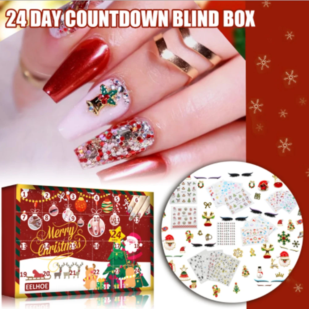 

24 Grid Nail stickers Gift Box Christmas Advent Calendar Nail stickers Trinket hidden gifts Christmas Beauty Clind Box