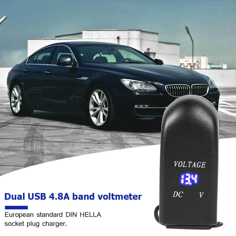 

4.8A DIN Hella Plug to Dual USB Charger Cigarette Lighter Car Electronic Lighter Socket Splitter with LED Voltmeter for BMW