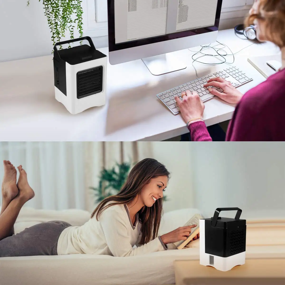 

Air Conditioner Fan 4 in 1 Personal USB Air Cooler Mini Purifier Humidifier with LED Lights Rechargeable Fan For Home Desk Fans