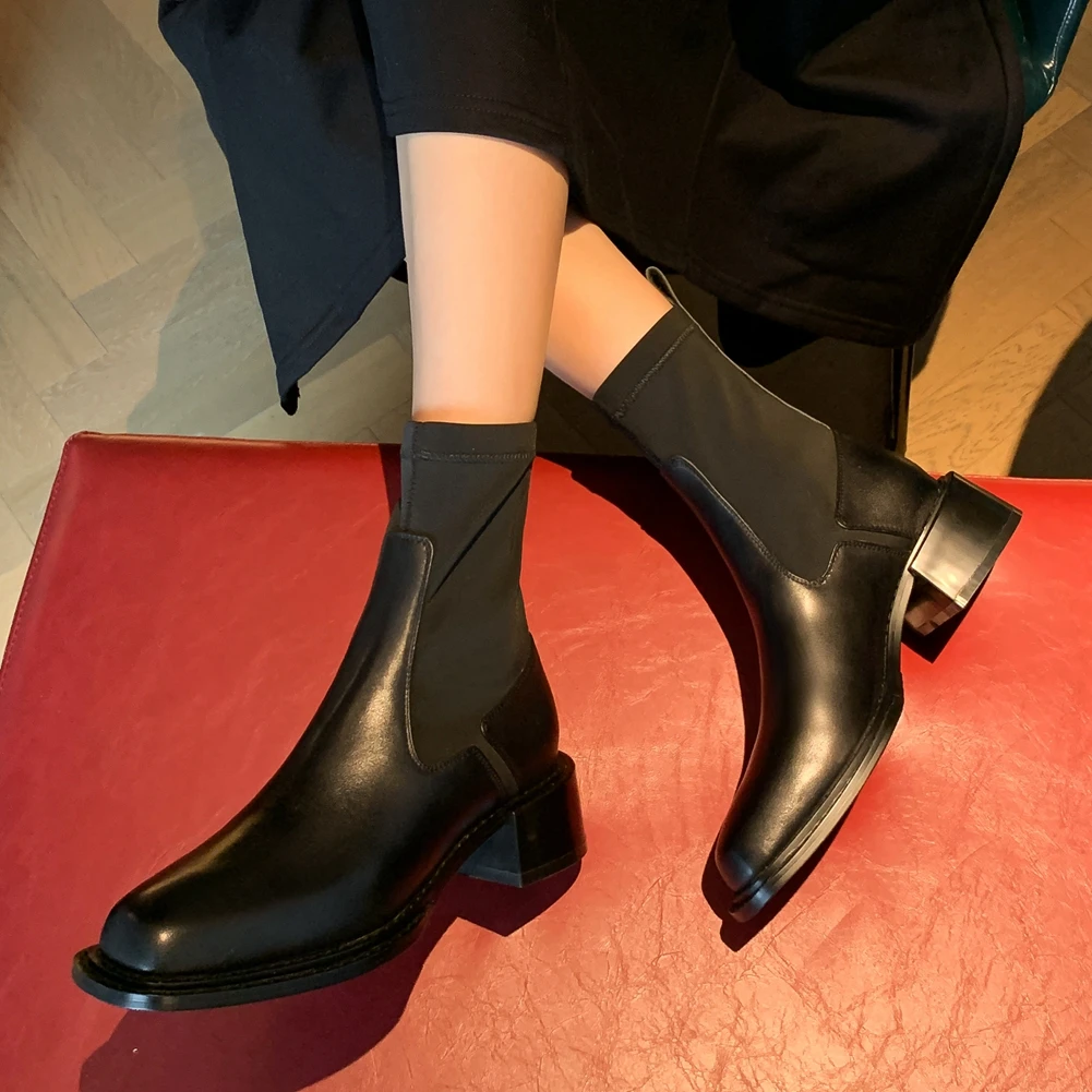 

DoraTasia Brand Design Genuine Leather Women Boots Square Heel Square Toe Platform Spring/Autumn Women Shoes