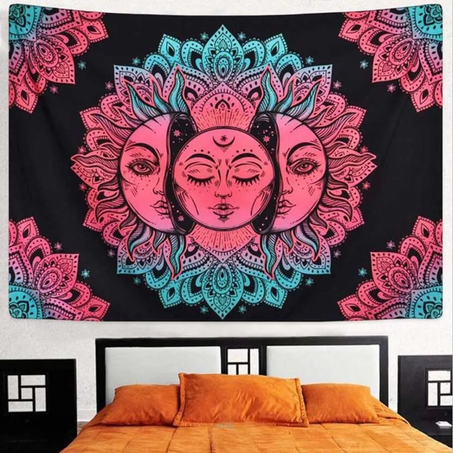 

WOSTAR Black White Sun Moon Goddess Large tapestry Wall Hanging boho wall art decor Mandala tapestry psychedelic wall blanket