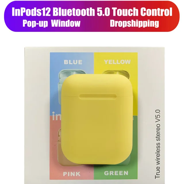 i12 Yellow with box I12 TWS, беспроводная гарнитура с сенсорной клавишей, Bluetooth 5,0, спортивные стерео наушники для iPhone, Xiaomi, huawei, samsung, смартфон - Цвет: i12 Yellow with box