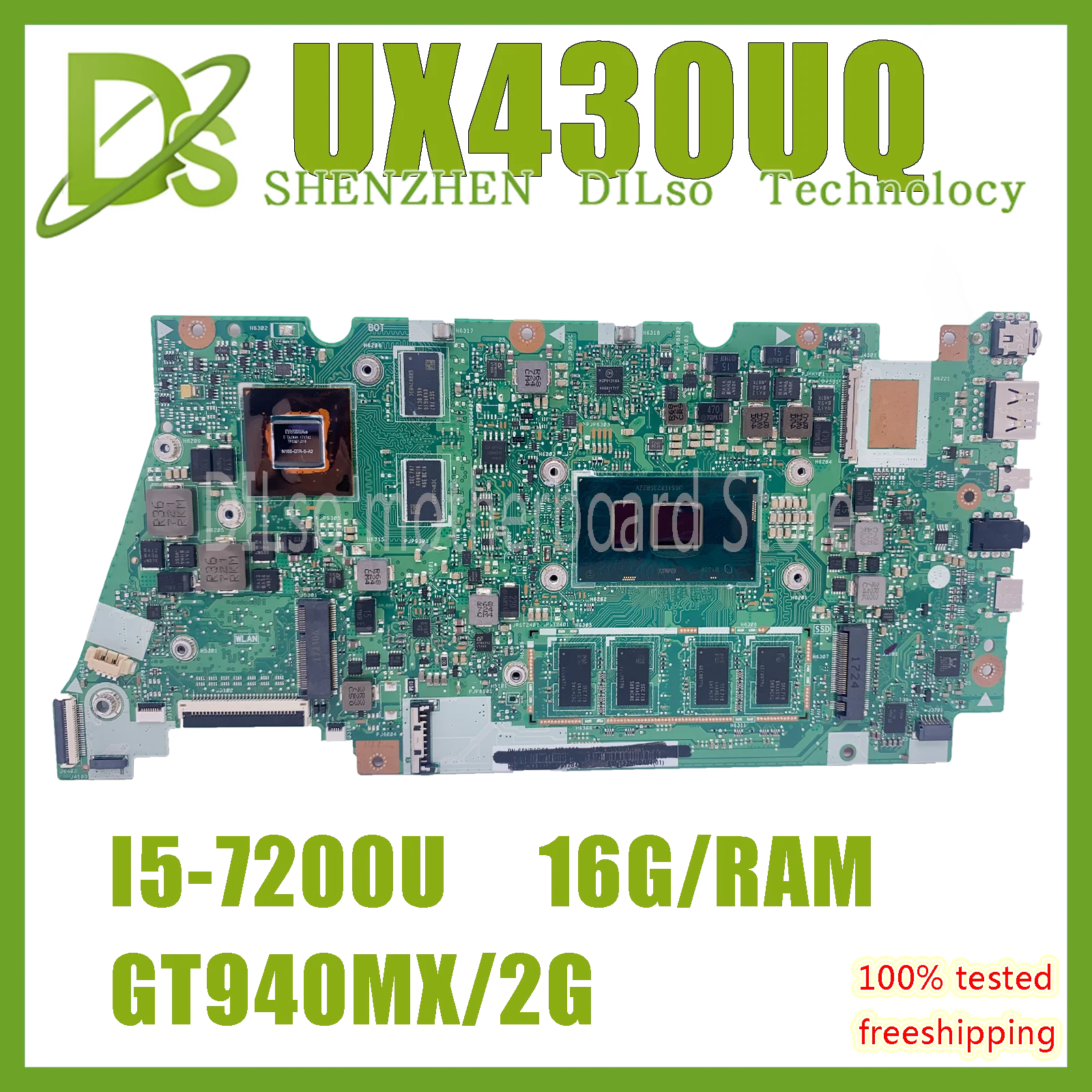 

KEFU UX430UQ Motherboard For ASUS UX430UN UX430UV UX430UQ UX430UQK Laotop Mainboard I5-7200U 16G RAM GT940MX 100% working well