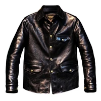 2022 mens japan style real househide jacket genuine leather classic brakeman coat men high quality house leather coat male
