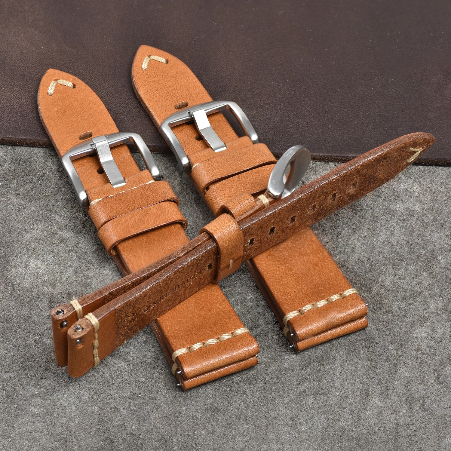 BEAFIRY Quick Release Vegetable Tanned Leather Watch Band 24mm 22mm 20mm Single Layer Leather Brown Straps Handmade Watchbands