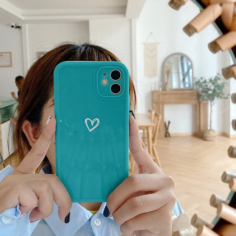 

Love Heart Glossy Camera Protection Phone Case For iPhone 11 12 Pro SE 2020 7 8 Plus X XR XS Max Candy Color Soft TPU Back Cover