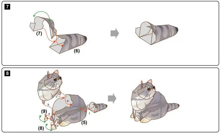 Бумажная 3D модель короткого кота сделай сам мультяшная трехмерная бумажная