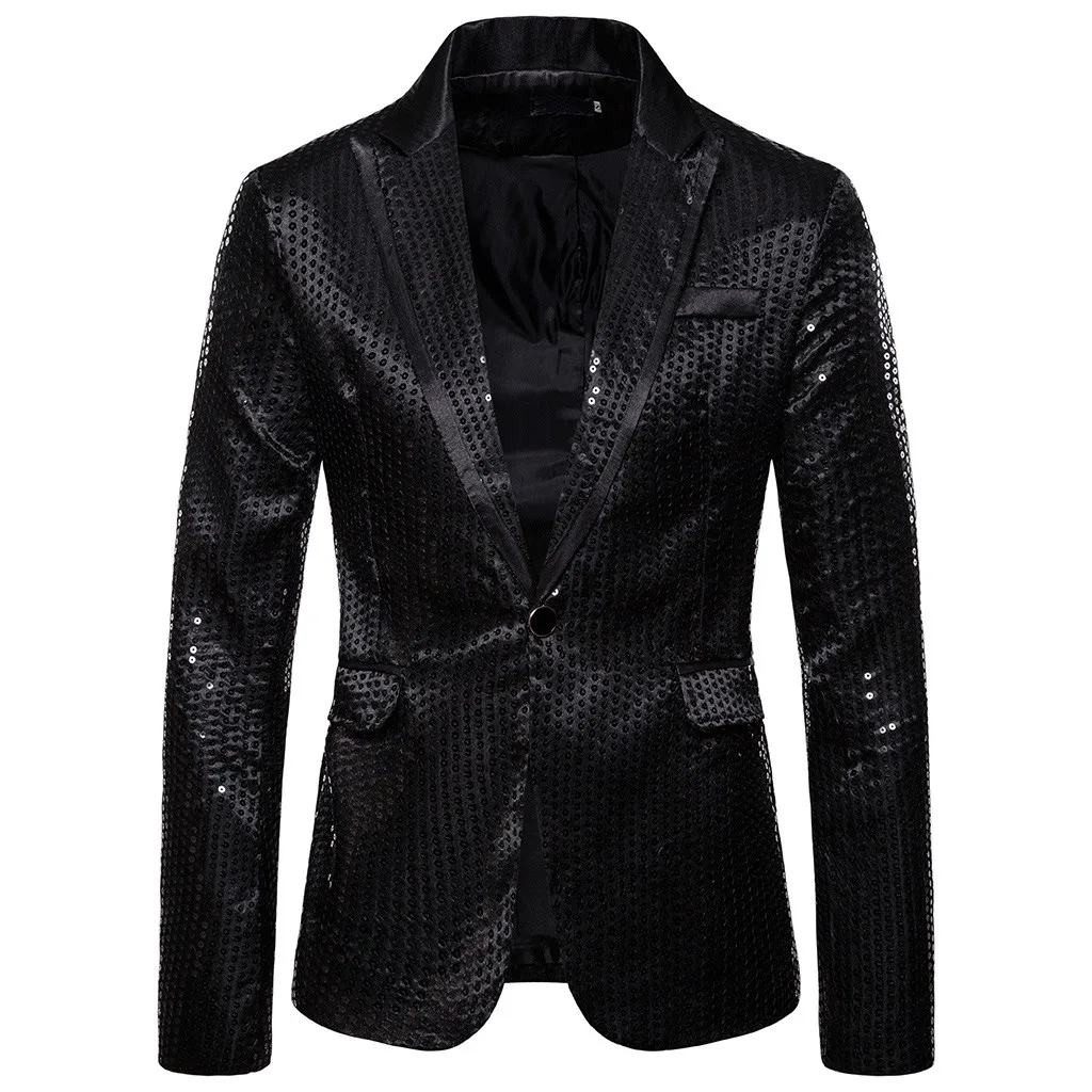 Mens Sequins Patchwork Suit Blazer Jacket Brand New Male Slim DJ Club Stage One Button Blazer Man Formal Wedding Clothes