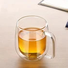 Стеклянная чашка с двойными стенками и крышкой, ручка с чашки для напитков изоляцией, устойчивая к кофе, соку, чая, кружка для напитков, прозрачная кружка для молока