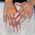 24 шт. съемные розовые длинные накладные ногти гвозди градиентные дизайнерские накладные ногти с полным покрытием JP1083