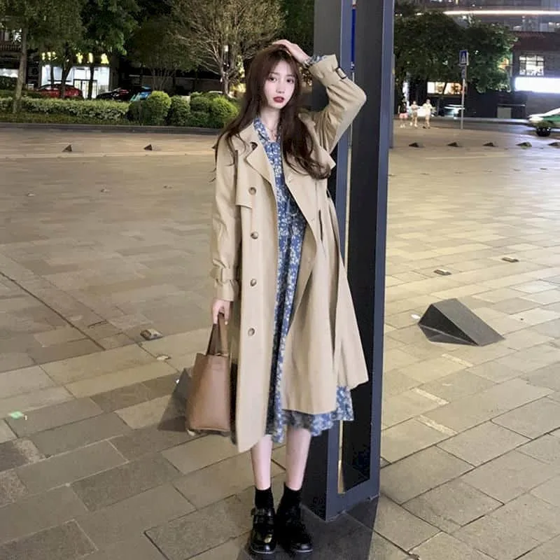 

Temperament loose khaki windbreaker women spring 2022 new Korean all-match mid-length and small elegant long-sleeved slim jacket