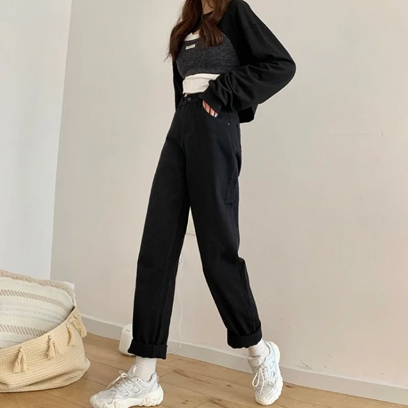 

Spring Autumn High Waist Streetwear Jeans Women Korean Loose Casual Wide Leg Pants Woman Baggy Long Pants