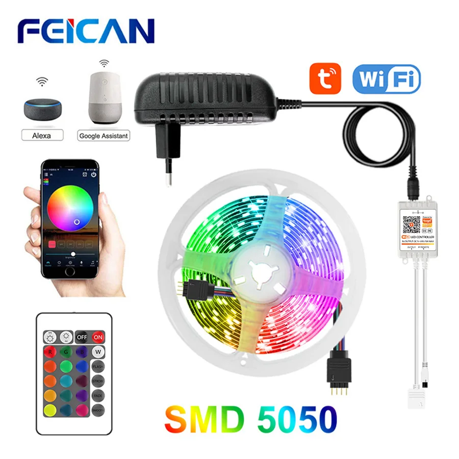 Светодиодная лента 12V Tuya Smart 5M SMD5050 WiFi RGB с контроллером музыка синхронизация света