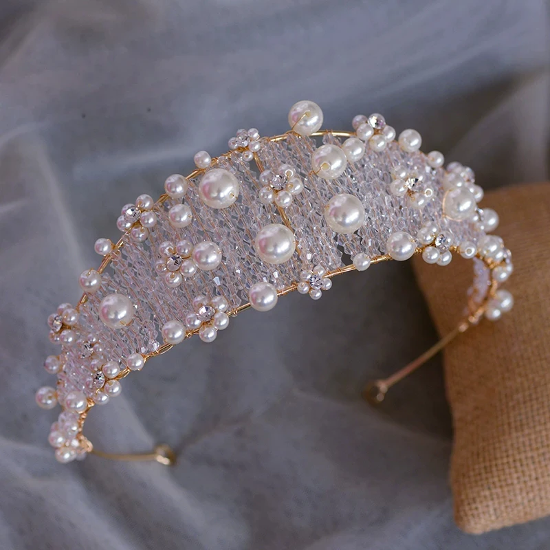 Великолепная ручная работа жемчужная королевская свадебная тиара короны