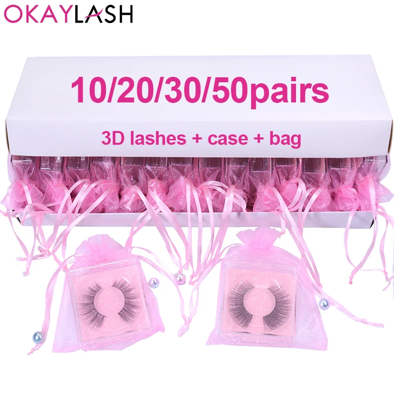 OKAYLASH 30/50 шт. оптовая продажа набор 3D ресниц из искусственной норки без жестокости ресницы Wispies с розовыми