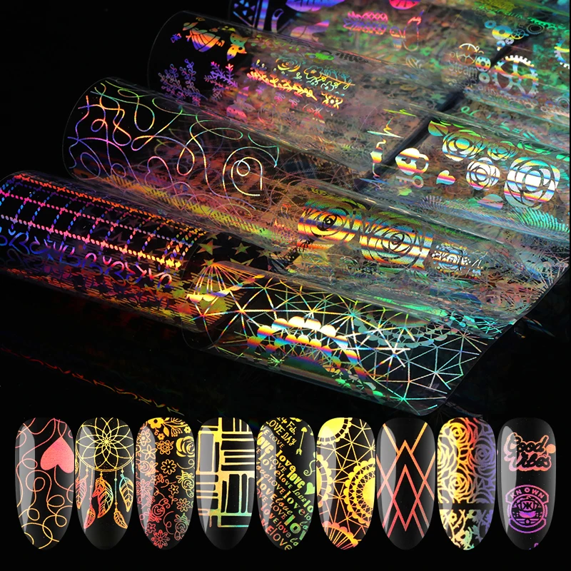 Переливающаяся наклейка для ногтей с рисунком листьев 10 шт./компл. переводная