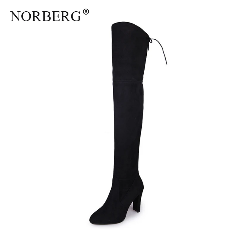 

NORBERG/женские теплые сапоги; коллекция 2019 года; сезон осень-зима; новые сапоги выше колена на молнии с острым носком; эластичные сапоги; женска...