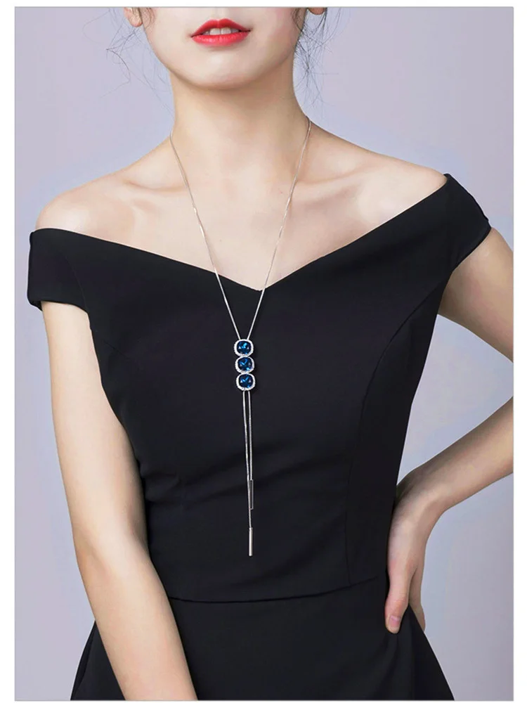 Модный светло-серый темно-синий прозрачный камень серьги-капли женское