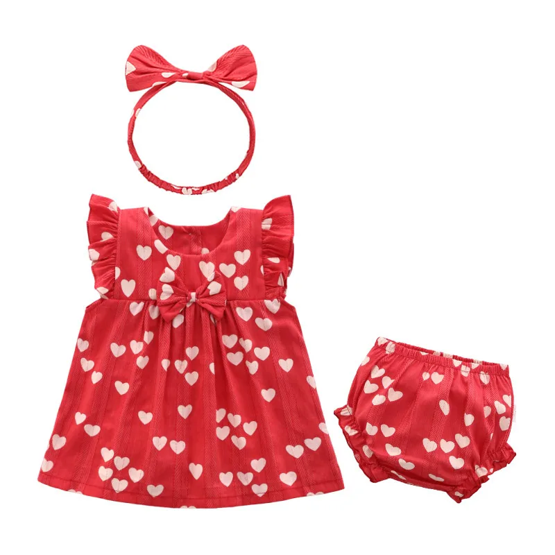 3 предмета летнее платье для малышей Одежда маленьких девочек новое костюм