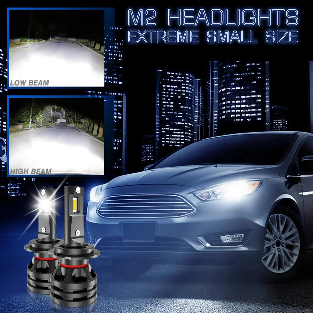 2x H7 светодиодный головной фонарь H4 9007 H1 H3 12 В для Ford Focus 2 3 Fiesta Fusion Ranger Kuga Mondeo MK4 Mustang |