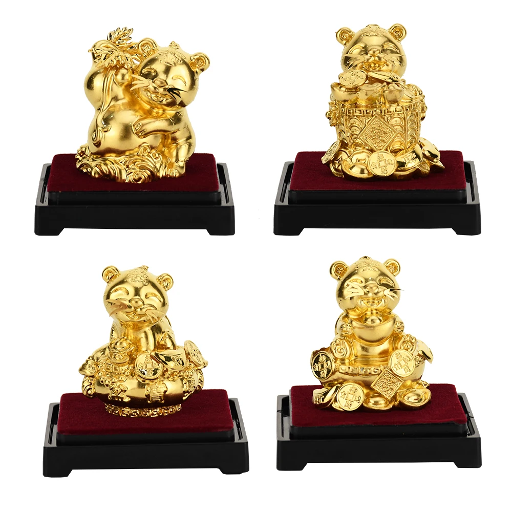 

Animals Tiger Statue Zodiac Tiger Figures Solid Gold Foil Crafts Model Desktop Ornaments Fengshui Lucky Wealth Decoration Gifts