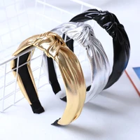 luxury simple pu leather top knot wide headband hair hoop for women bow knotted hair hoop bands female hairband