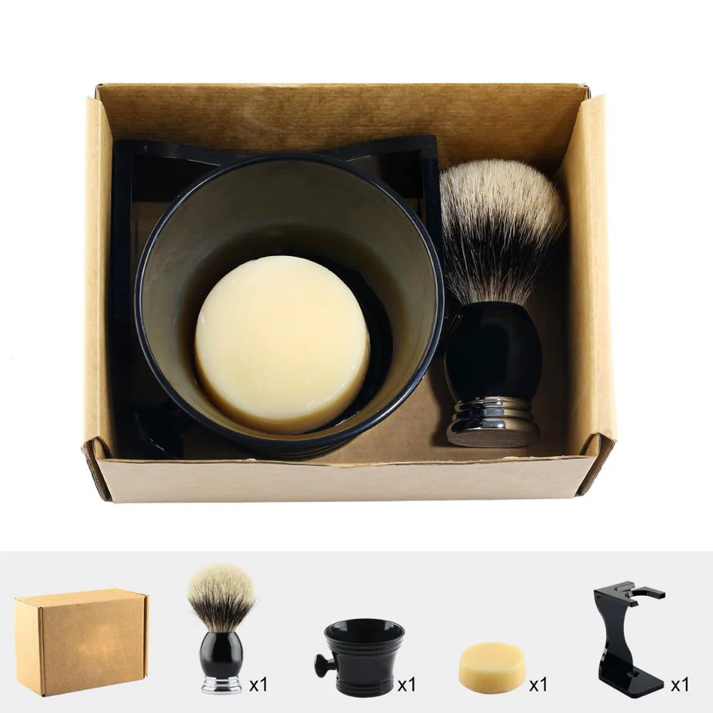 4 шт. Набор для бритья кисть барсука с серебряным наконечником ручка из