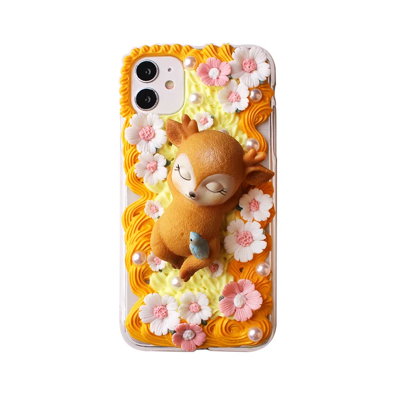 

Handmade Customized Case For Samsung S21 plus DIY Phone Cover Note20 ultra Cute Dear Pig Galaxy s9/10 s20 FE cream shell note10+