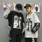 Футболка оверсайз для мужчин и женщин, футболка с имитацией комиксов уличных ужасов в стиле Bf в стиле Харадзюку, одежда из двух предметов в Корейском стиле, готический панк