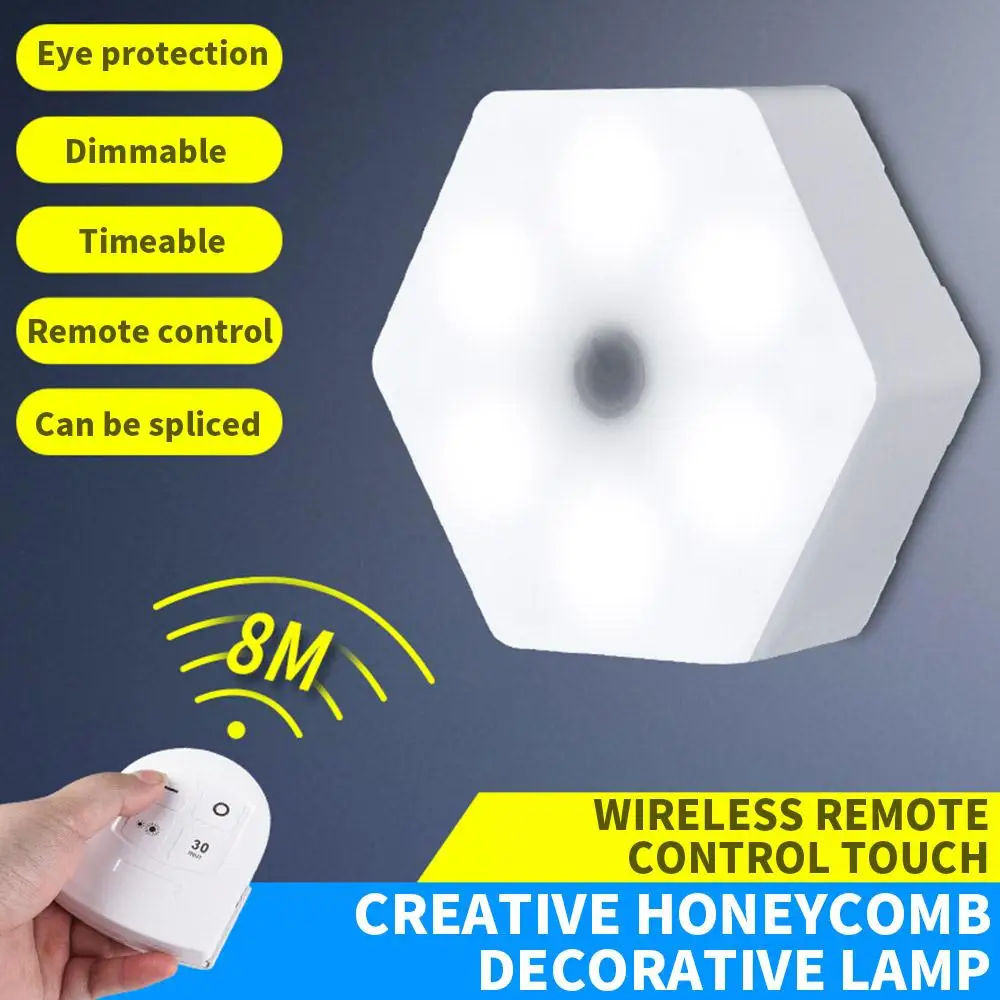 

DIY Wall Lamp Touch Switch Remote Control Creative Quantum LED Hexagonal Light Portable Cabinet Night Light Modular Wall Lampara