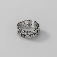 real s925 sterling silver retro creative daisy ring hollow flower rings for women resizable jewelry accessories
