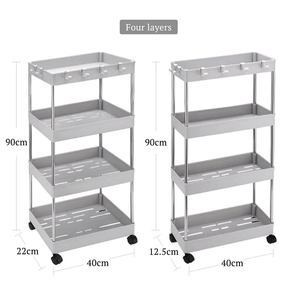 

Movable Storage Rack Storage Rolling With 4 Wheels Cart Goods Shelf Multilayer Kitchen Tableware Toiletries Clothes Storage Rack