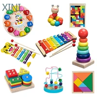 kids montessori wooden toys rainbow blocks kid learning toy baby music rattles graphic colorful wooden blocks educational toy