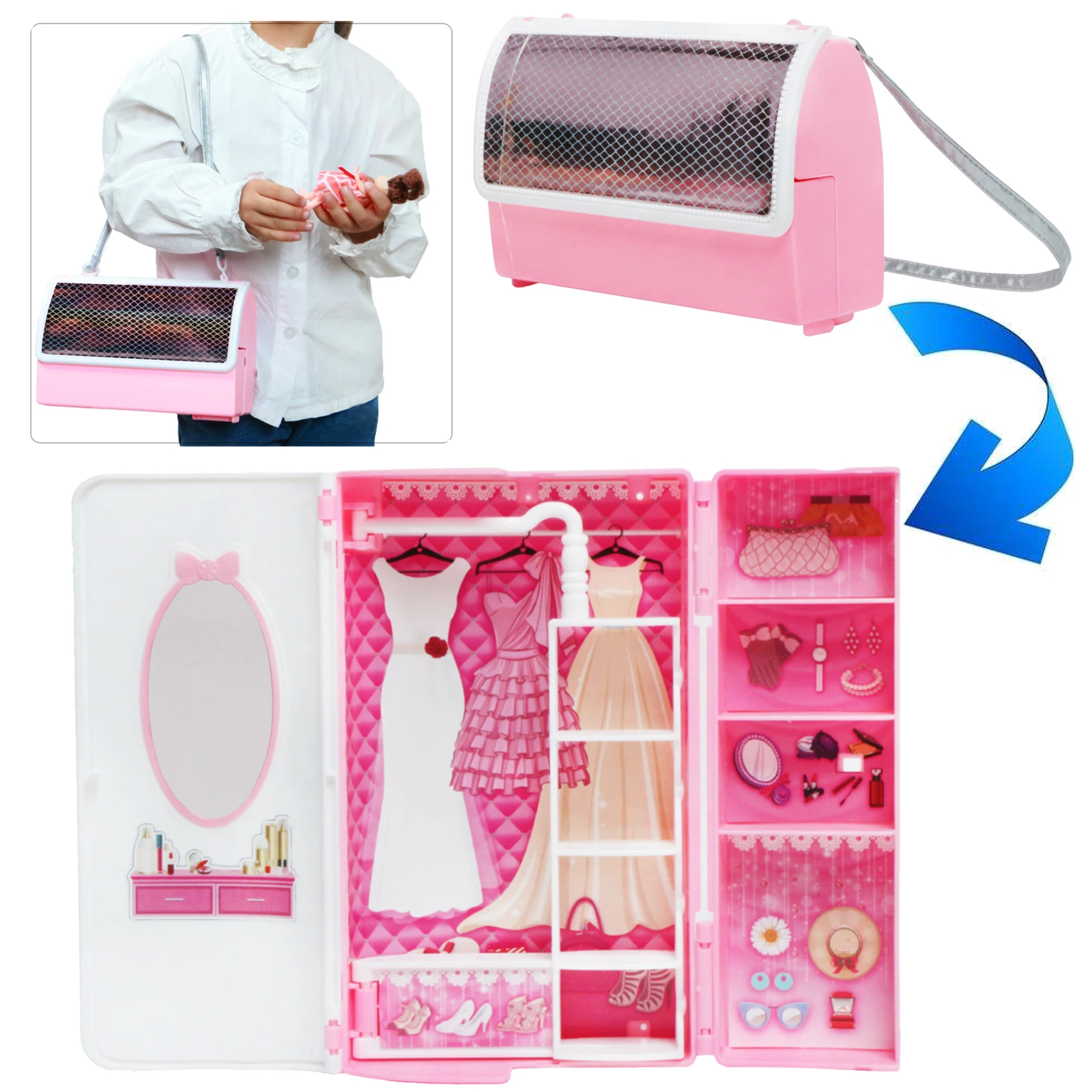 Мебель для кукольного домика розовый высококачественный шкаф кровать подушка