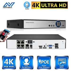 4CH 8MP POE NVR Face Recognition H.265+ 4K NVR Network Video Recorder 2 HDD24/7 Recording IP Camera P2P System